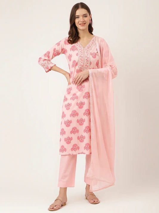 Pink printed Kurta with Trousers with dupatta💗