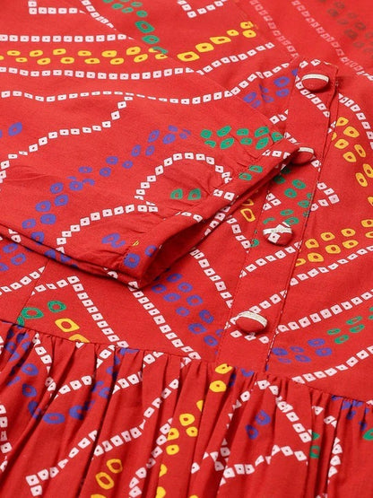 Red Colour Jaipuri Print Regular a-line top