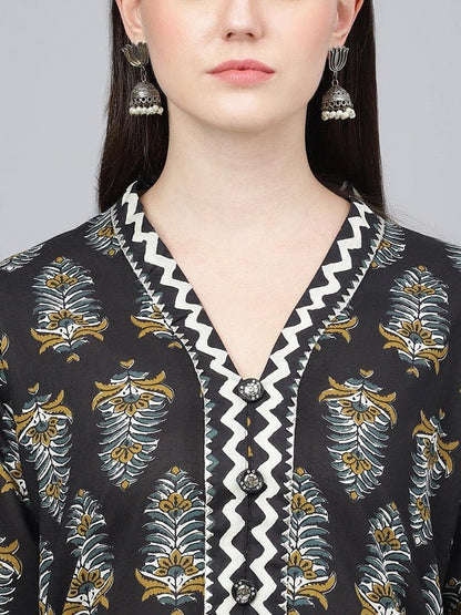 Black printed Kurta with Patiala