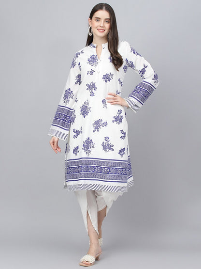 Floral Printed Pure Cotton Kurta with Dhoti Pants