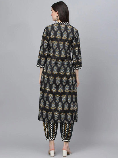 Black printed Kurta with Patiala