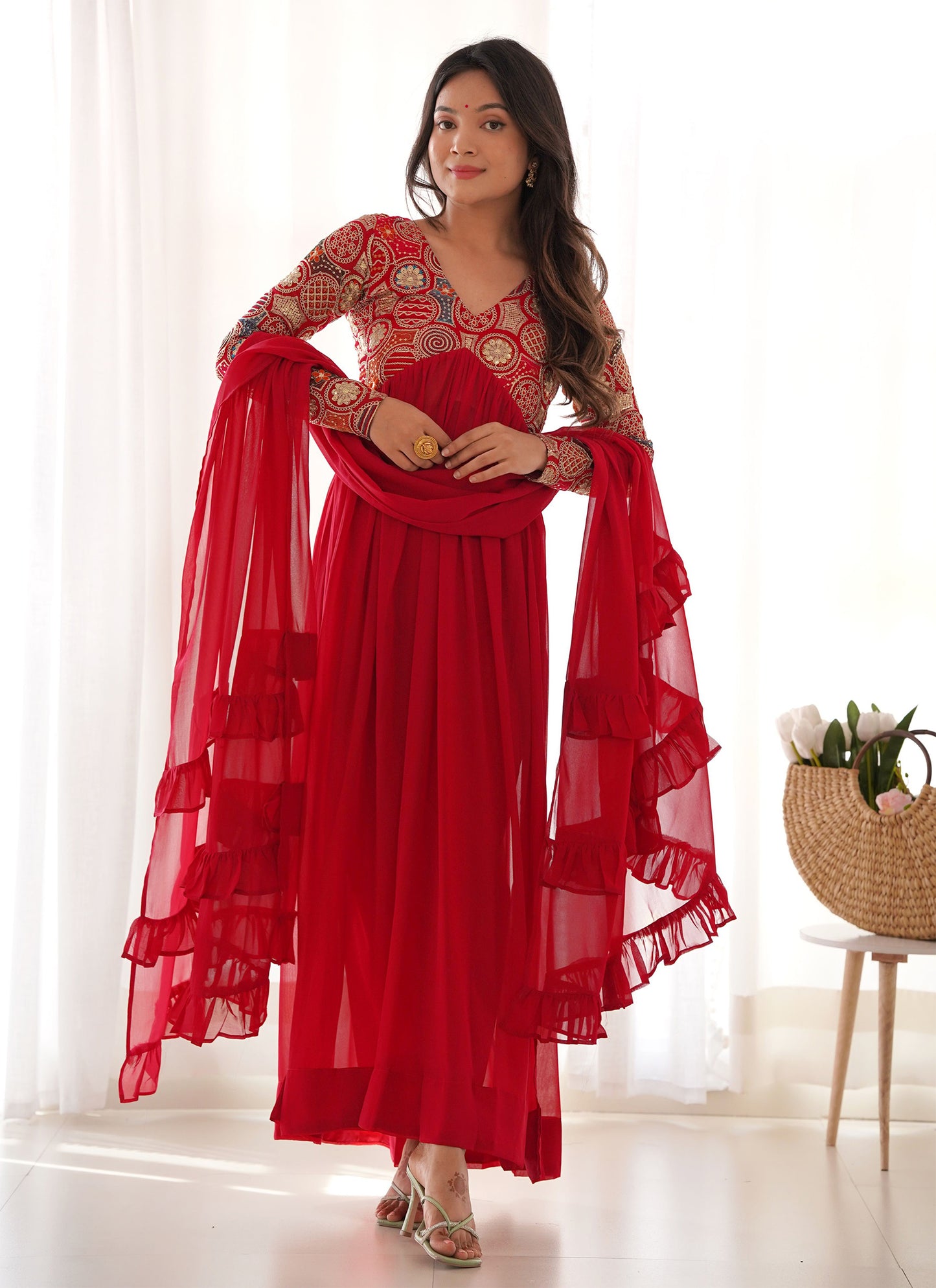 Red Georgette anarkali gown