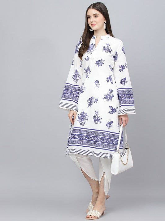 Floral Printed Pure Cotton Kurta with Dhoti Pants