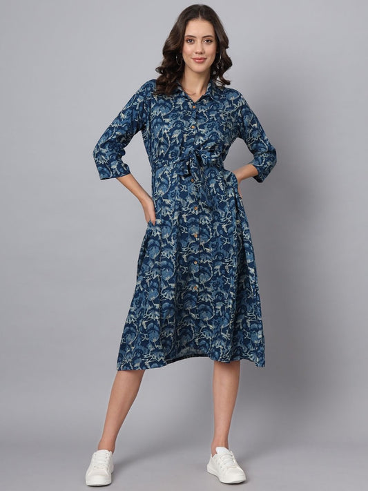 Navy blue floral print shirt dress💙