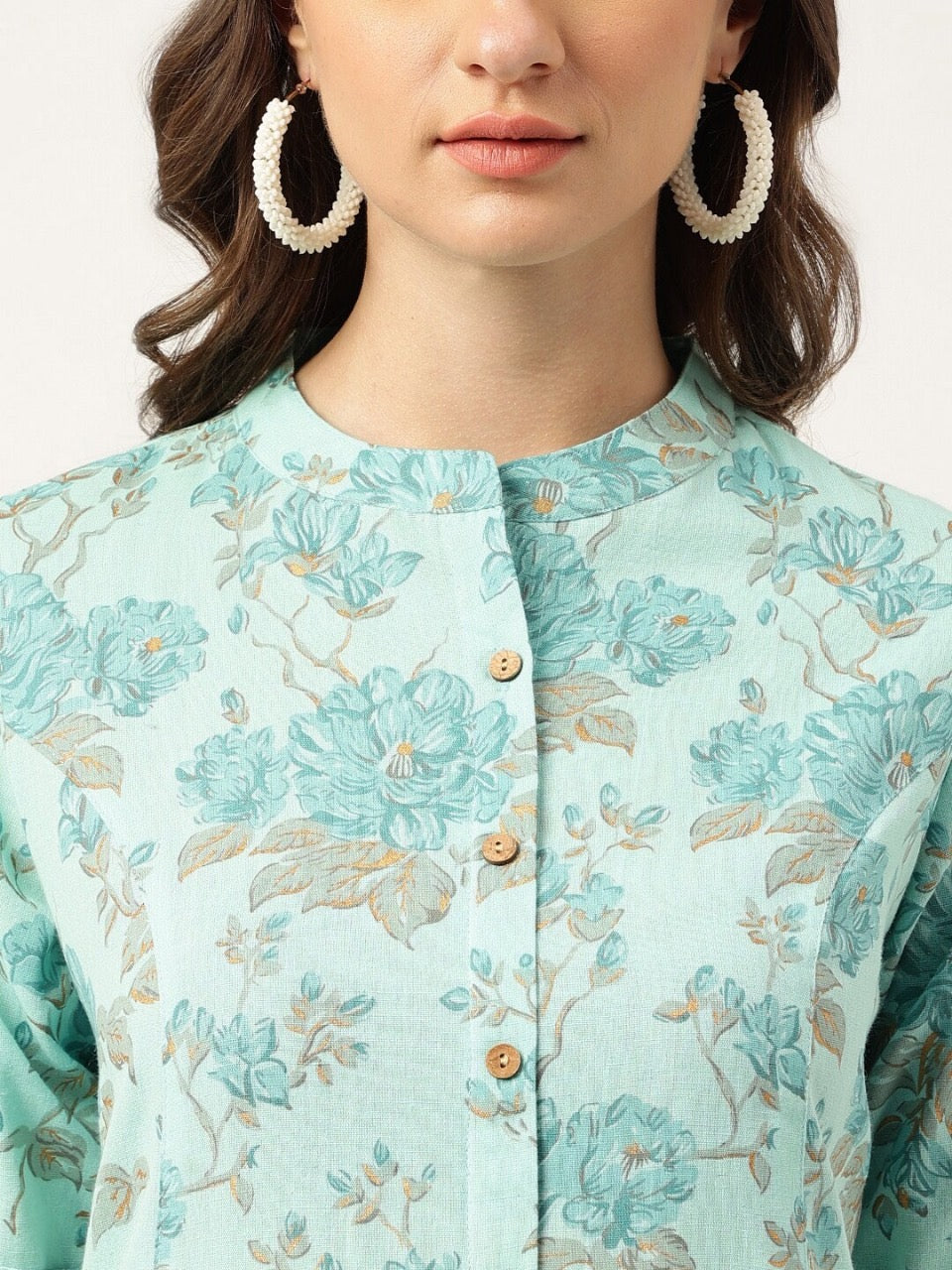 Floral Printed Roll-Up Sleeves A-Line Cotton Kurta💙