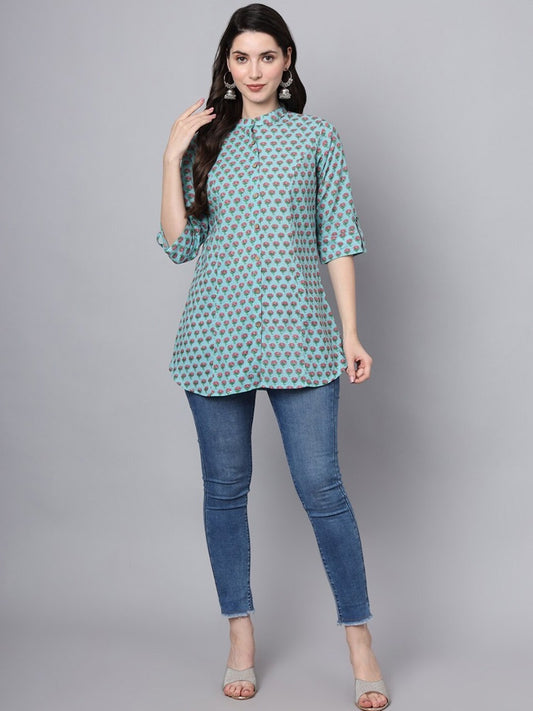 Blue longline shirt style top