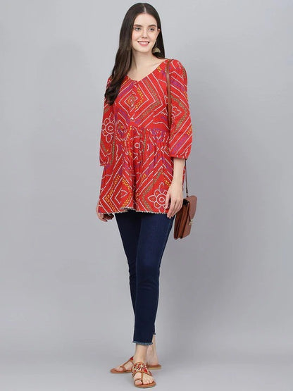 Red Colour Jaipuri Print Regular a-line top