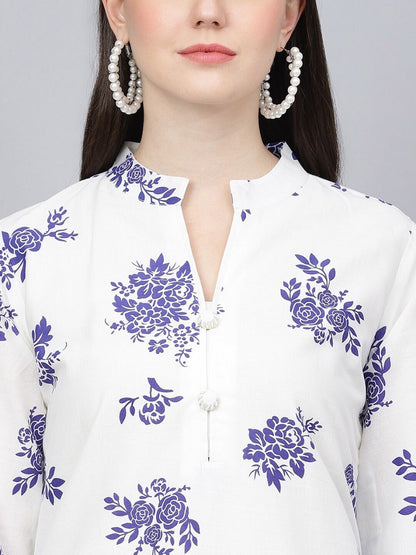 Floral Printed Pure Cotton Kurta with Dhoti Pants