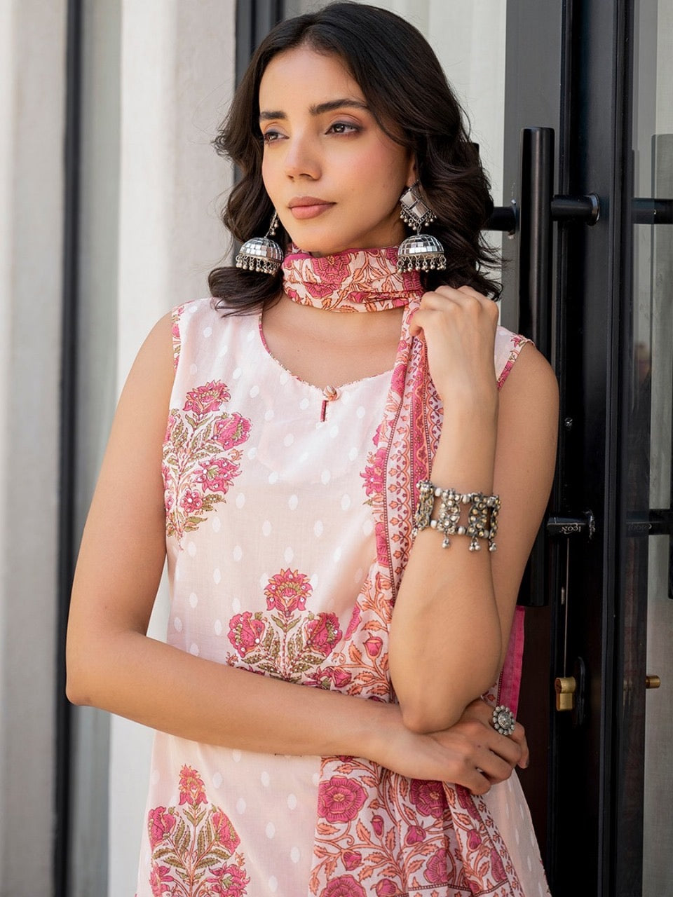 Pink printed Kurta with Trousers