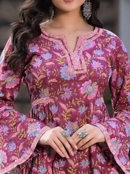 Floral Printed Regular Pure Cotton Kurta with Trousers & With Dupatta