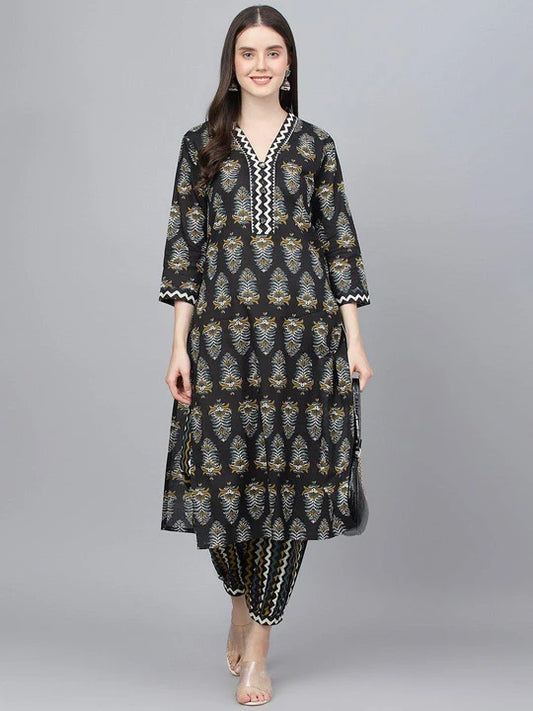 Black printed Kurta with Patiala