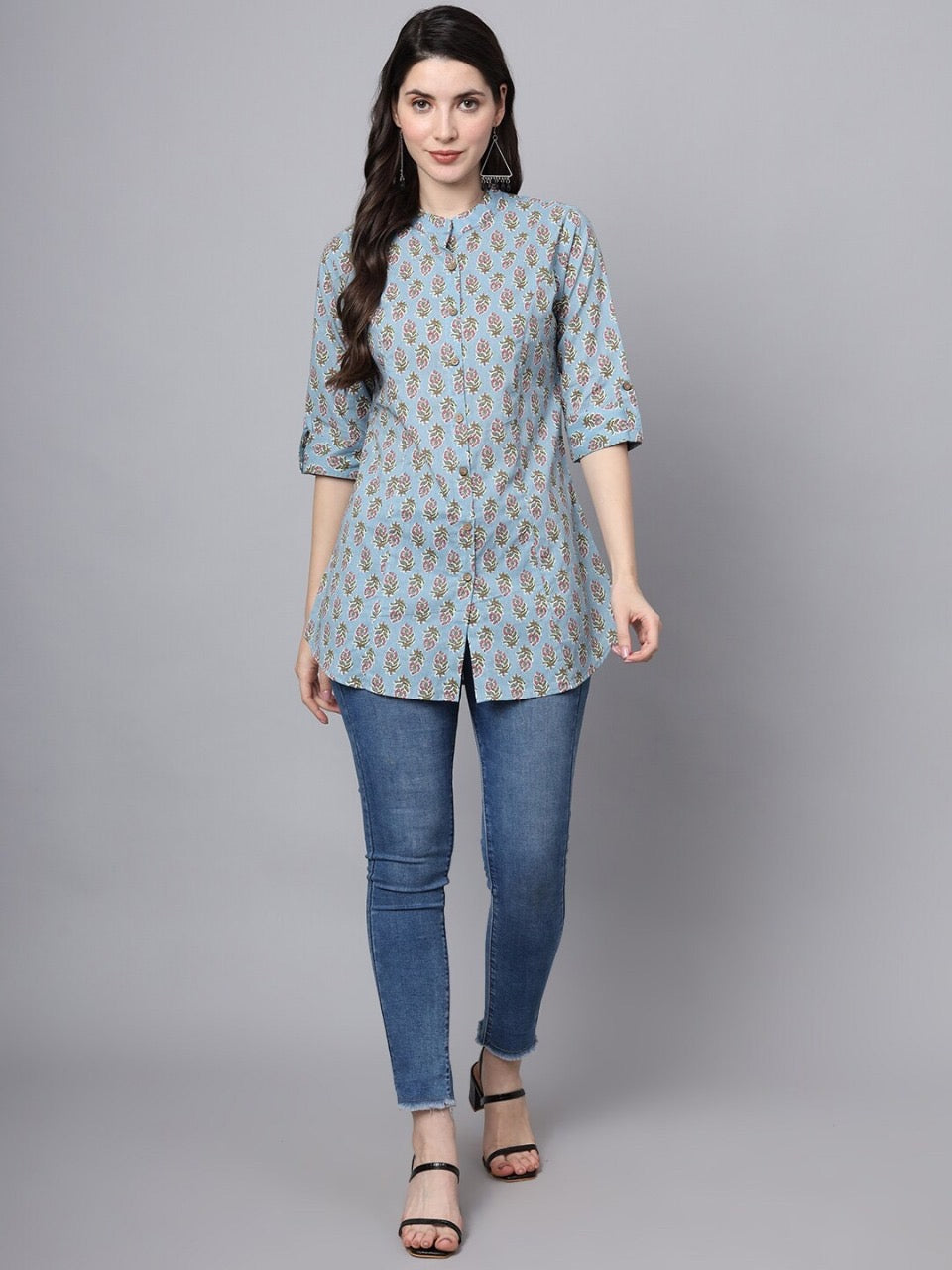 Blue longline shirt style top