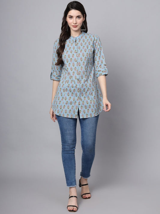 Blue longline shirt style top