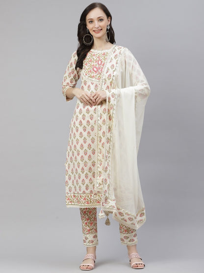 Cream-coloured printed Kurta with Palazzos with dupatta🌸