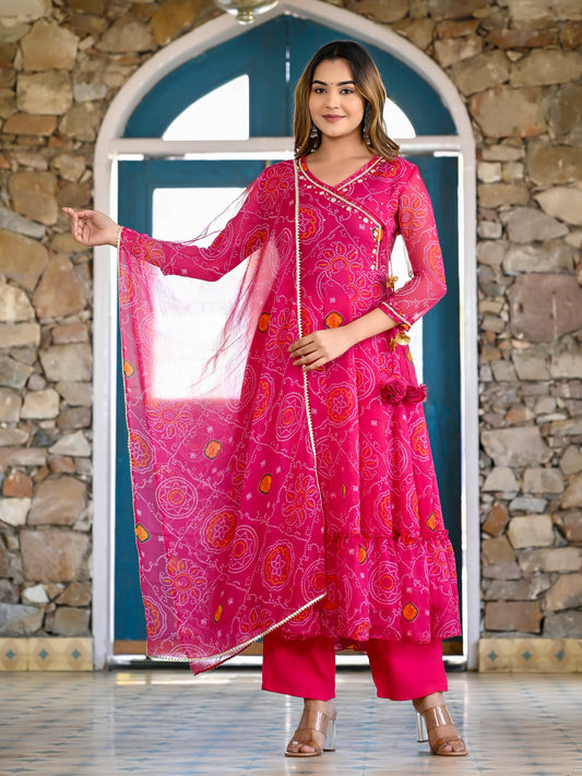 Pink Bandhani Angrakha Anarkali Set